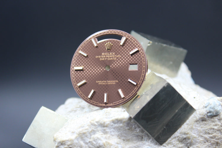 ROLEX DAYDATE 228235 228345 GENUINE CHOCOLATE NET MOTIF DIAL CHROMALIGHT