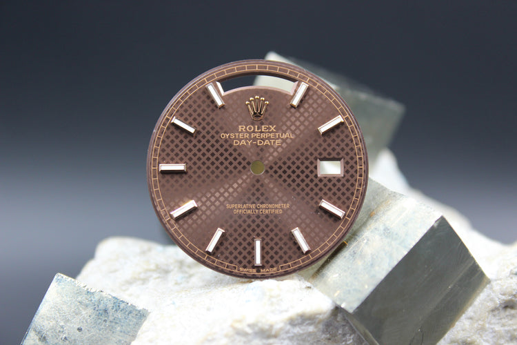 ROLEX DAYDATE 228235 228345 GENUINE CHOCOLATE NET MOTIF DIAL CHROMALIGHT
