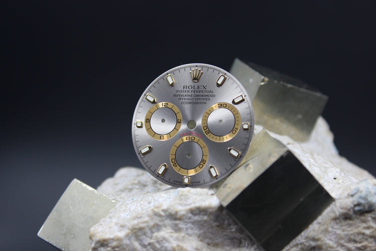 ROLEX DAYTONA 116518 116523 116528 GENUINE RHODIUM GREY DIAL LUMINOVA