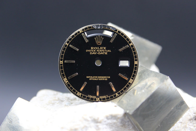 ROLEX DAYDATE 18238 18038 GENUINE BLACK ROMAN MINUTE TRACK DIAL DAMAGED