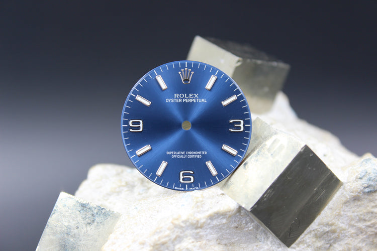 Rolex Oyster Perpetual 114200, echtes blaues Zifferblatt, Luminova