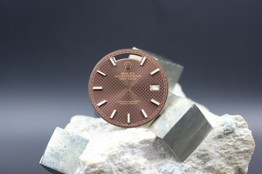 ROLEX DAYDATE 228235 228345 GENUINE CHOCOLATE NET MOTIF DIAL CHROMALIGHT